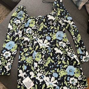 Topshop Black Floral Blouse with Blue and Green Accents